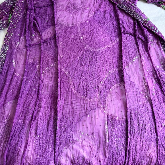 VINTAGE Hand Beaded Sequin Duster Coat Purple Sheer Maxi Evening Glam S/M - Picture 10 of 13